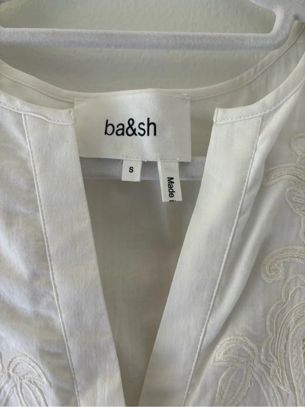 ba&sh White Embroidered V-Neck Mini Dress with Puff Sleeves - Picture 3 of 5